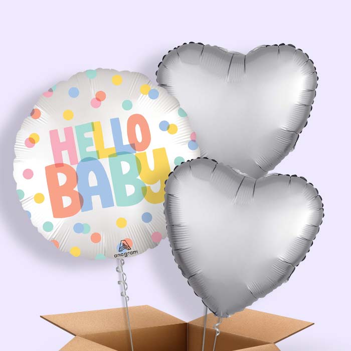 Polka Dot Hello Baby Helium Balloon in a Box - 3 Balloons | Party Save Smile