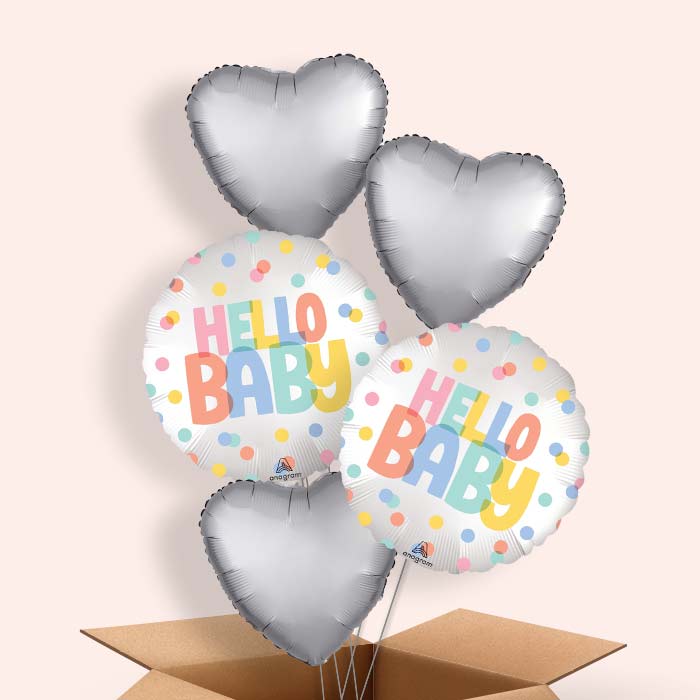 Polka Dot Hello Baby Helium Balloon in a Box - 5 Balloons | Party Save Smile