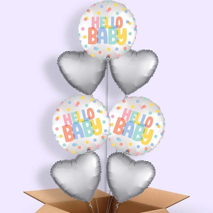 Polka Dot Hello Baby Helium Balloon in a Box - 7 Balloons | Party Save Smile