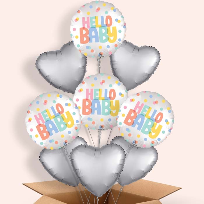 Polka Dot Hello Baby Helium Balloon in a Box - 9 Balloons | Party Save Smile