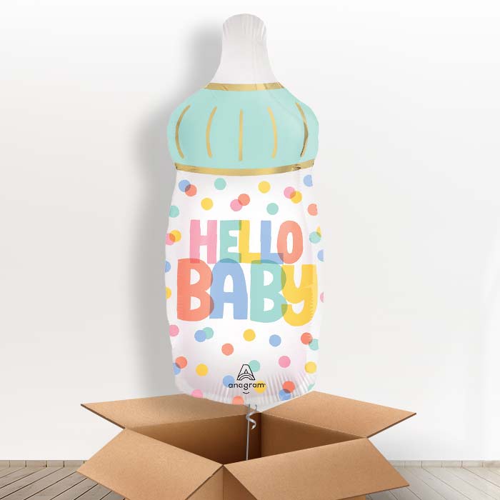 Hello Baby Bottle Helium Balloon in a Box - 1 x Giant Balloon | Party Save Smile