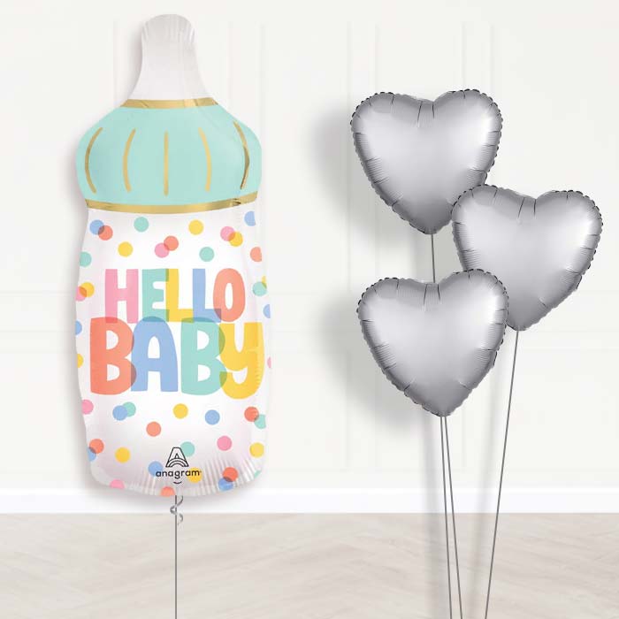 Hello Baby Bottle Balloon Bouquet Delivery - 1 x Giant Balloon with Plain Bouquet | Party Save Smile
