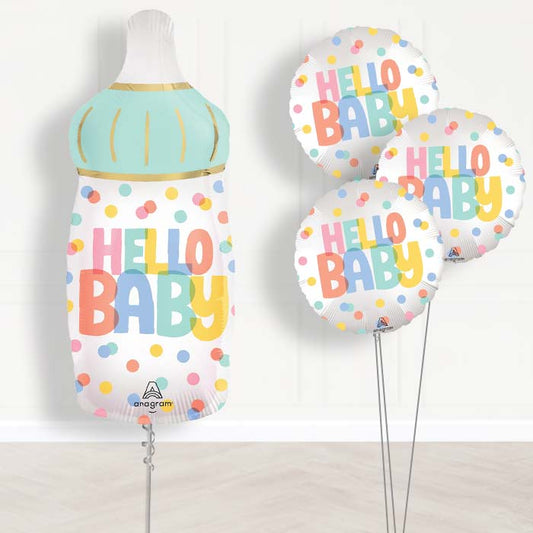 Hello Baby Bottle Balloon Bouquet Delivery - 1 x Giant Balloon with Themed Bouquet | Party Save Smile