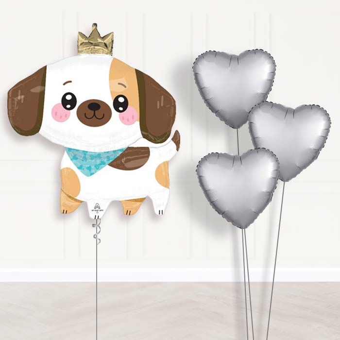 Kawaii Puppy Balloon Bouquet Delivery - 1 x Giant Balloon with Plain Bouquet | Party Save Smile