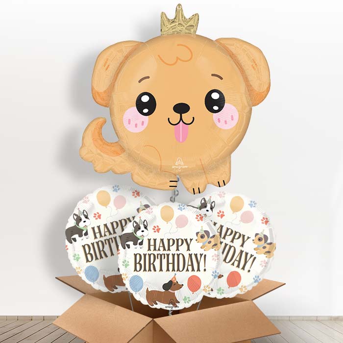 Kawaii Puppy Supershape Helium Balloon in a Box - with 3 Themed Balloons | Party Save Smile