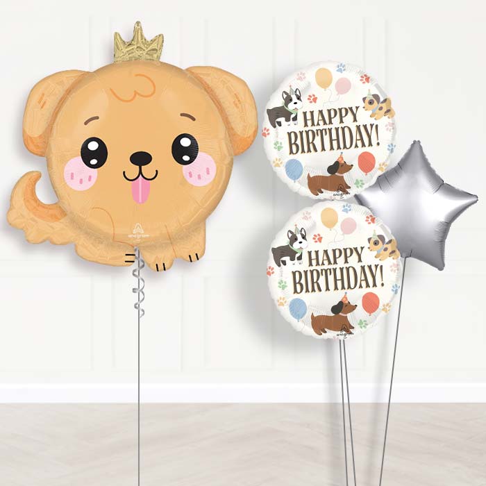 Kawaii Puppy Helium Balloon Bouquet Delivery-Giant Balloon + 2 Themed Balloons + 1 Plain Balloon 