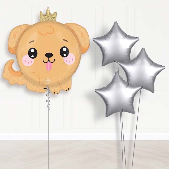 Kawaii Puppy Helium Balloon Bouquet Delivery - 1 x Giant Balloon with Plain Bouquet | Party Save Smile