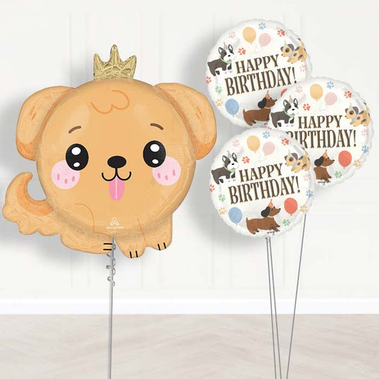 Kawaii Puppy Helium Balloon Bouquet Delivery - 1 x Giant Balloon with Plain Bouquet | Party Save Smile