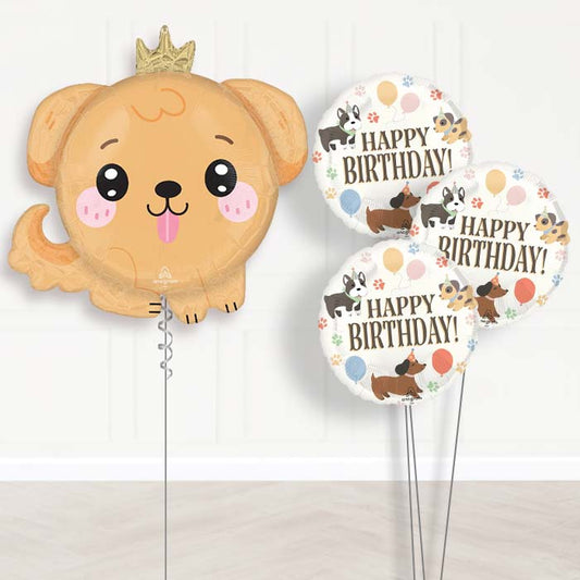 Kawaii Puppy Helium Balloon Bouquet Delivery - 1 x Giant Balloon with Themed Bouquet | Party Save Smile