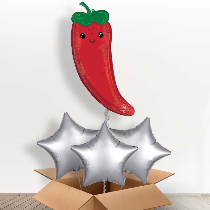 Chili Pepper Helium Balloon in a Box - with 3 Plain Balloons | Party Save Smile