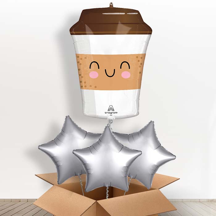 Coffee Cup Helium Balloon in a Box - with 3 Plain Balloons | Party Save Smile