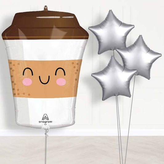 Coffee Cup Balloon Bouquet Delivery - 1 x Giant Balloon with Plain Bouquet | Party Save Smile