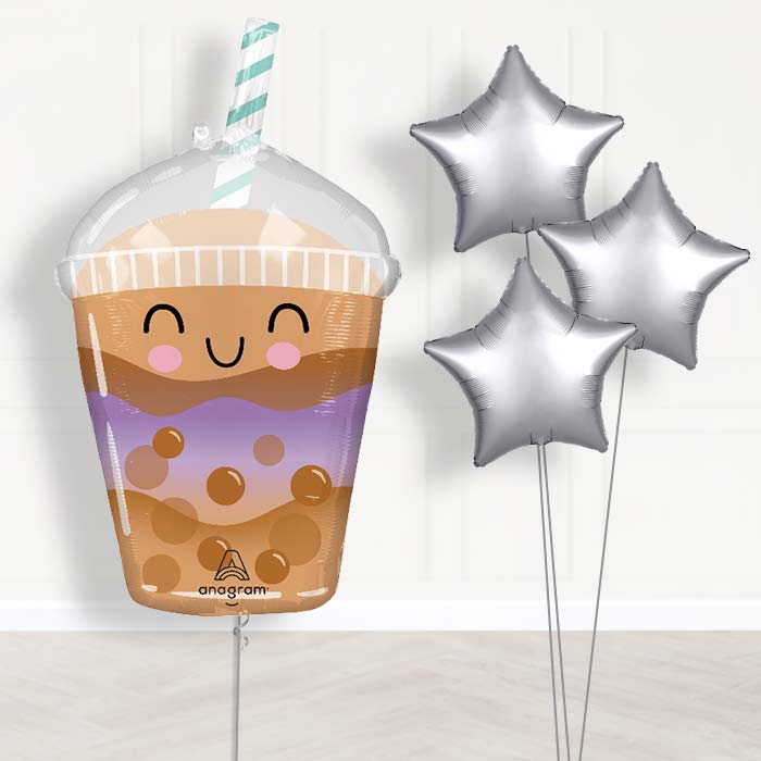 Boba Tea Balloon Bouquet Delivery - 1 x Giant Balloon with Plain Bouquet | Party Save Smile