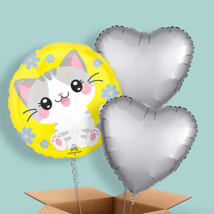 Kawaii Kitten Helium Balloon in a Box - 3 Balloons | Party Save Smile