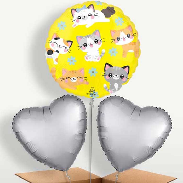 Kawaii Kitten Bunch of Balloons Inflated with Helium (Trio)