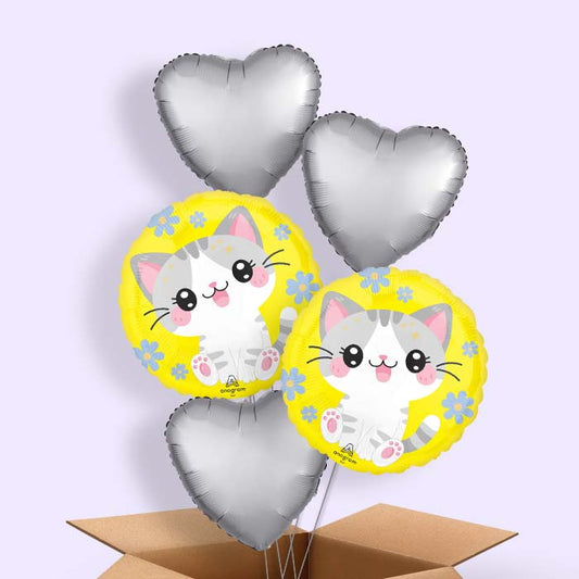 Kawaii Kitten Helium Balloon in a Box - 5 Balloons | Party Save Smile