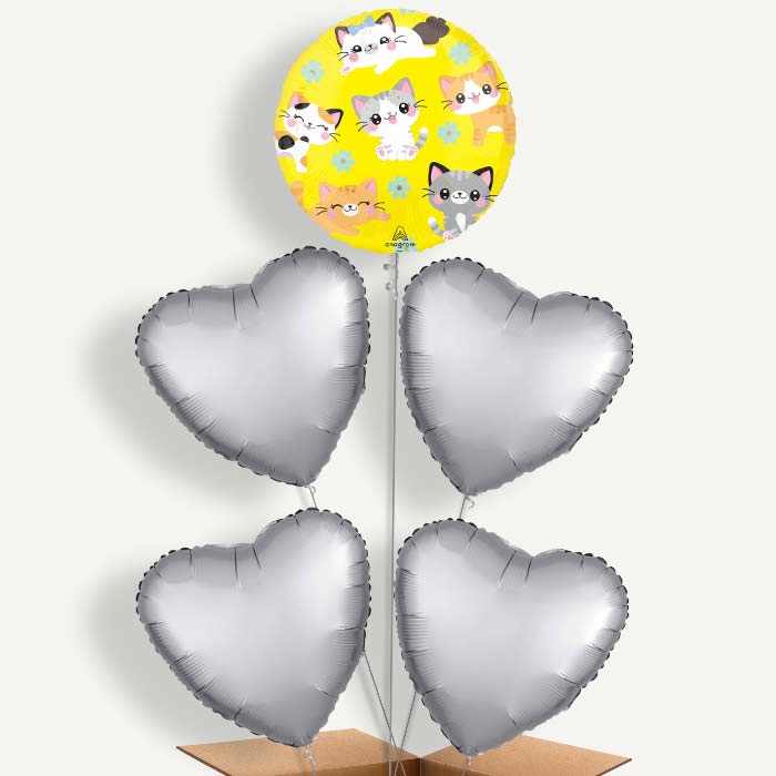 Kawaii Kitten Balloon Cluster Inflated with Helium