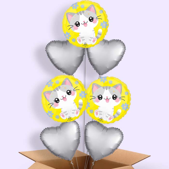 Kawaii Kitten Helium Balloon in a Box - 7 Balloons | Party Save Smile