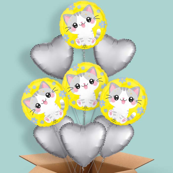Kawaii Kitten Helium Balloon in a Box - 9 Balloons | Party Save Smile
