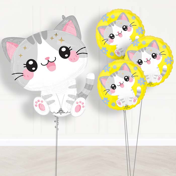 Kawaii Kitten Balloon Bouquet Delivery - 1 x Giant Balloon with Themed Bouquet | Party Save Smile