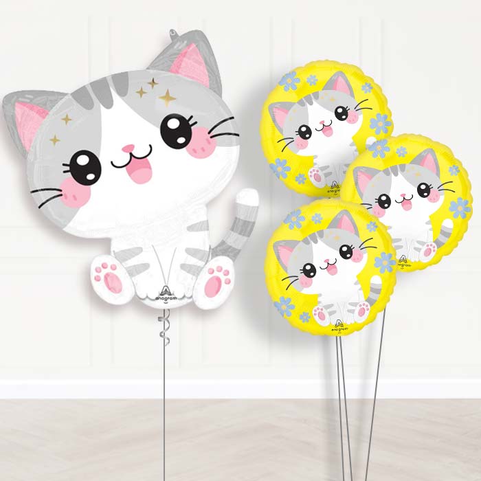 Kawaii Kitten Balloon Bouquet Delivery - 1 x Giant Balloon with Themed Bouquet | Party Save Smile