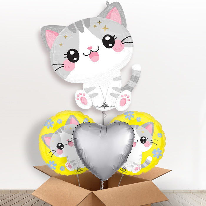 Kawaii Kitten Giant Helium Balloon in a Box-1 x Giant Balloon and 2 Themed Balloons and 1 Plain Balloon 