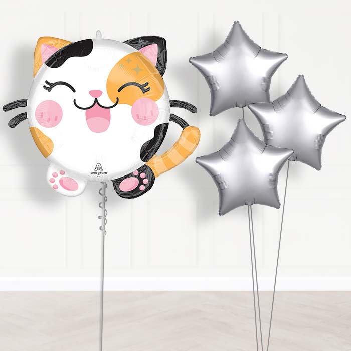 Kawaii Cat Balloon Bouquet Delivery - 1 x Giant Balloon with Plain Bouquet | Party Save Smile