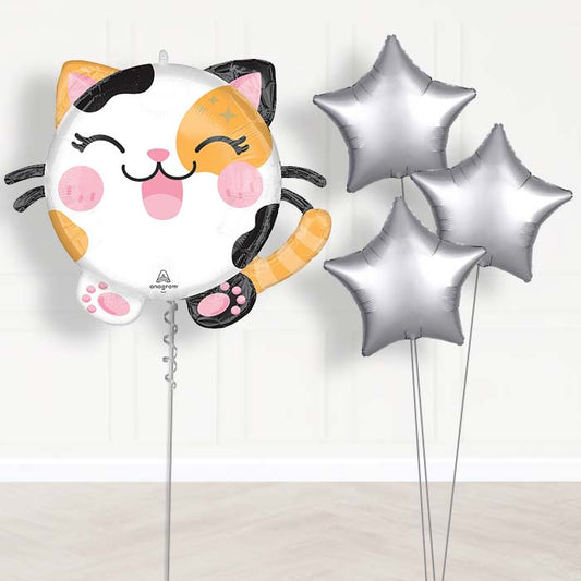 Kawaii Cat Balloon Bouquet Delivery - 1 x Giant Balloon with Plain Bouquet | Party Save Smile