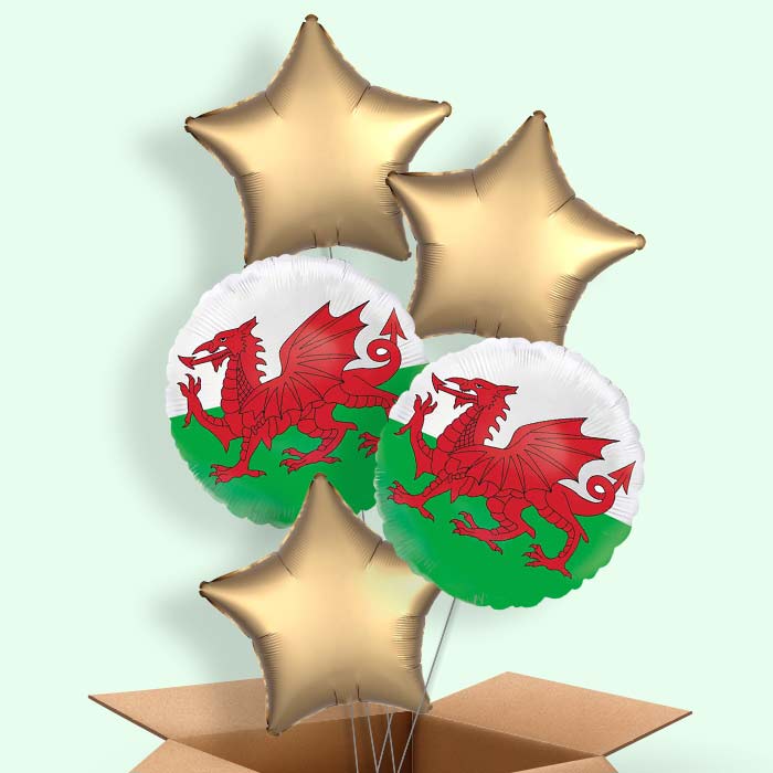 Wales Flag Helium Balloons Delivered - 5 Balloons | Party Save Smile
