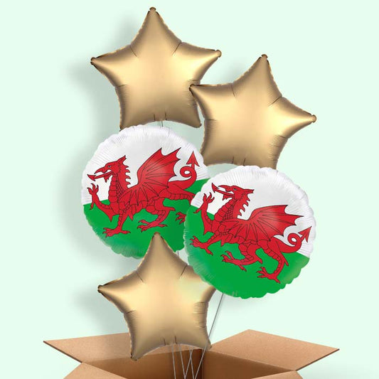 Wales Flag Helium Balloons Delivered - 5 Balloons | Party Save Smile