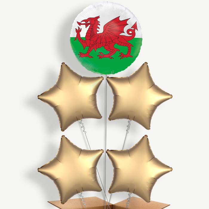 Wales Flag 5 Helium Cluster Balloons | Party Save Smile