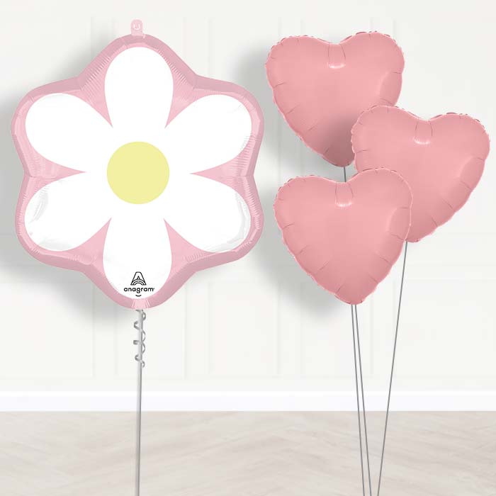 Pink Daisy Balloon Bouquet Delivery - 1 x Giant Balloon with Plain Bouquet | Party Save Smile