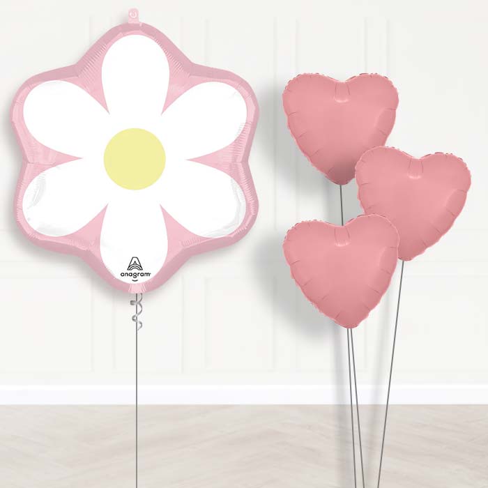 Pink Daisy Balloon Bouquet Delivery - 1 x Giant Balloon with Plain Bouquet | Party Save Smile