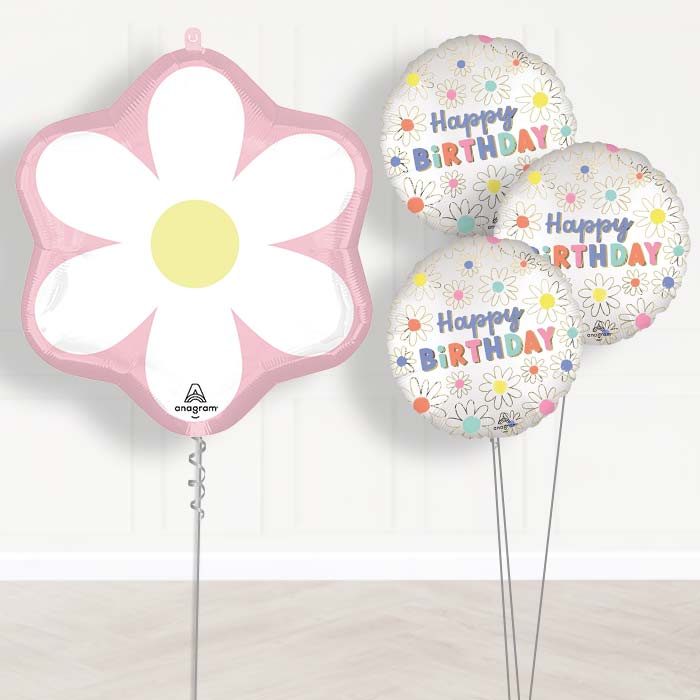 Pink Daisy Balloon Bouquet Delivery - 1 x Giant Balloon with Themed Bouquet | Party Save Smile