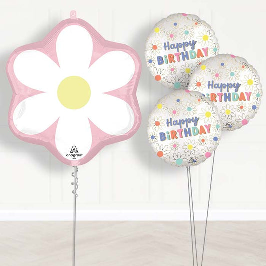 Pink Daisy Balloon Bouquet Delivery - 1 x Giant Balloon with Themed Bouquet | Party Save Smile