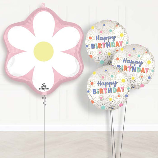 Pink Daisy Balloon Bouquet Delivery - 1 x Giant Balloon with Themed Bouquet | Party Save Smile