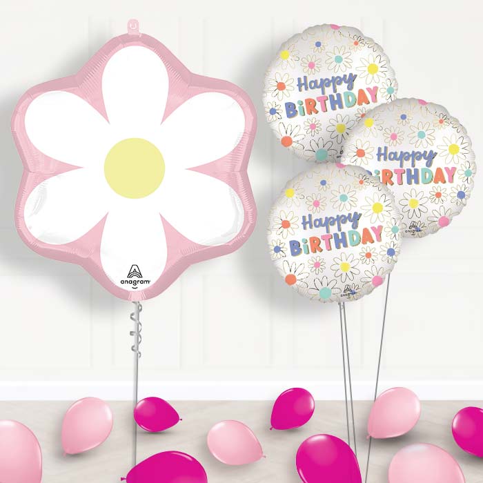 Pink Daisy Balloon Bouquet Delivery - 1 x Giant Balloon with Themed Bouquet and Latex | Party Save Smile
