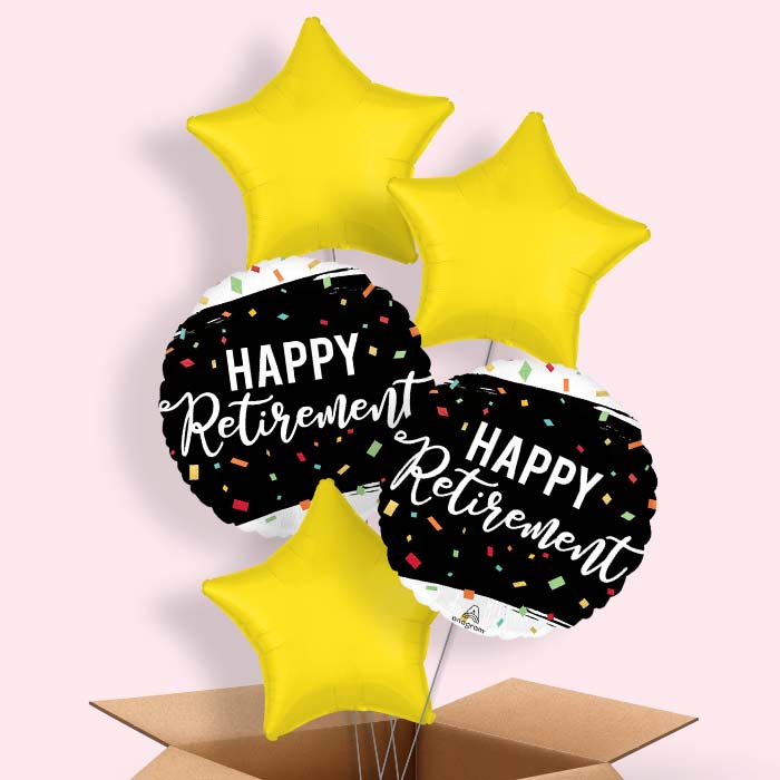 Happy Retirement Dots Helium Balloon in a Box - 5 Balloons | Party Save Smile