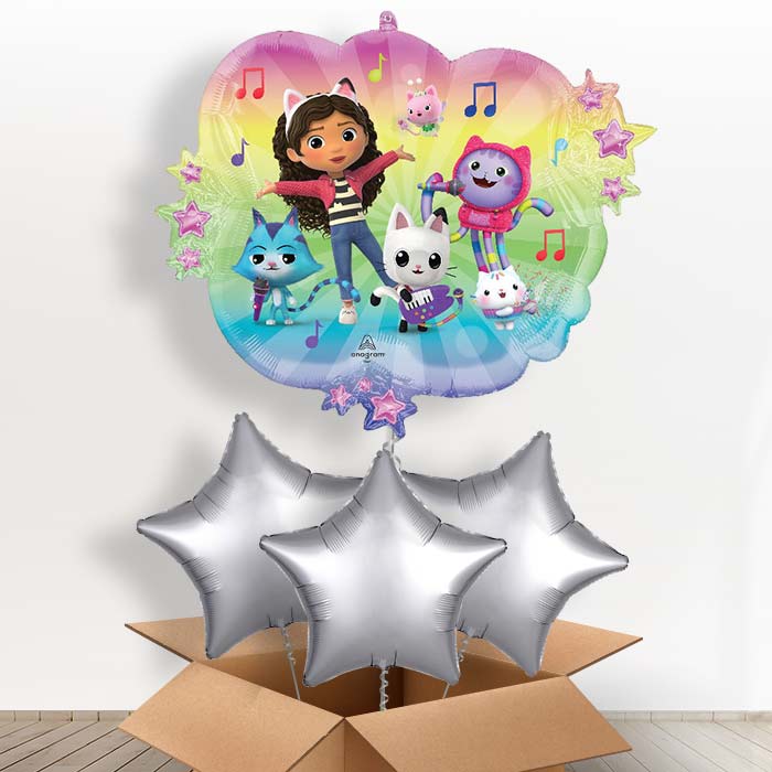 Gabby's Dollhouse & Friends Giant Helium Balloon in a Box - with 3 Plain Balloons | Party Save Smile