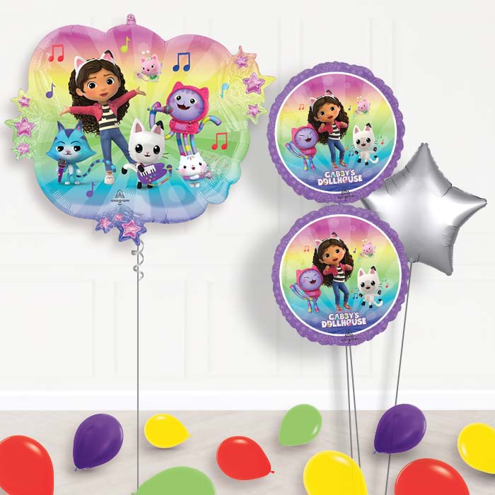 Gabby's Dollhouse & Friends Balloon Bouquet Delivery-Giant Balloon + 2 Themed Balloons + 1 Plain Balloon + Mini Balloons 