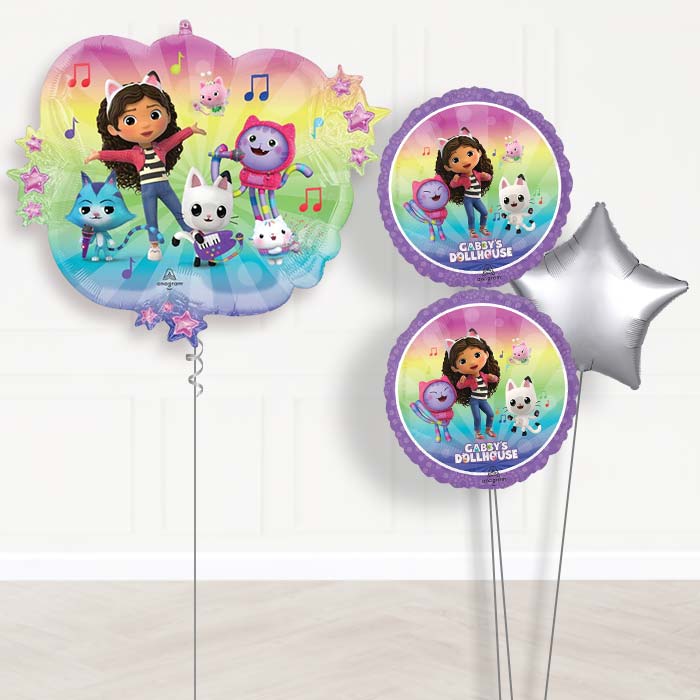 Gabby's Dollhouse & Friends Balloon Bouquet Delivery-Giant Balloon + 2 Themed Balloons + 1 Plain Balloon 