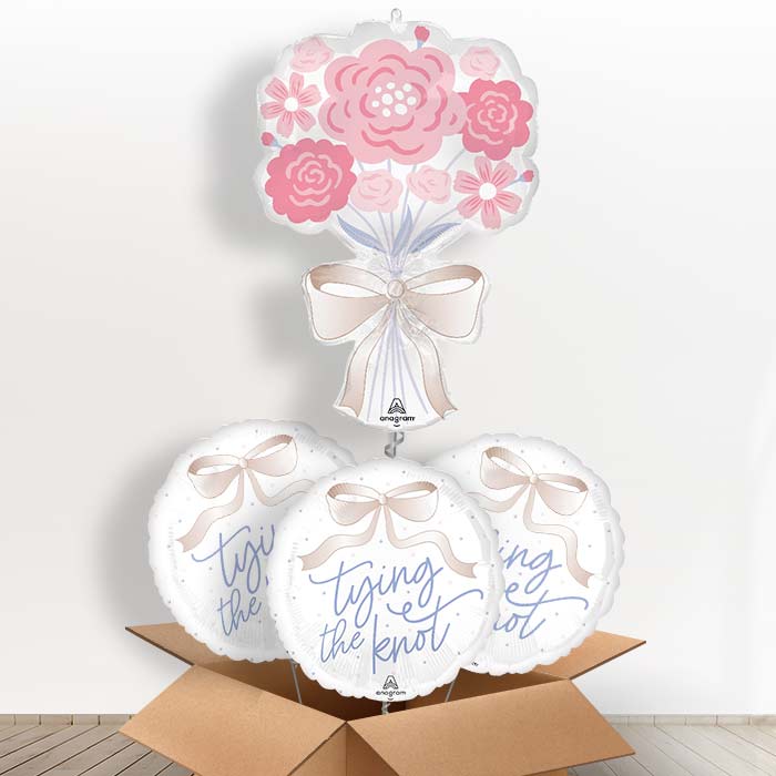 Floral Bouquet Tying the Knot Wedding Helium Balloon in a Box - with 3 Themed Balloons | Party Save Smile