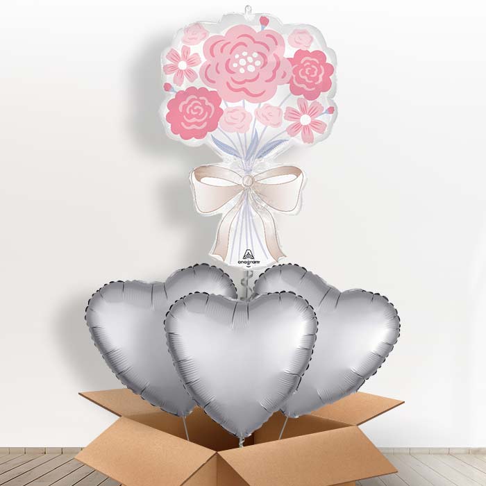 Floral Bouquet Tying the Knot Wedding Helium Balloon in a Box - with 3 Plain Balloons | Party Save Smile