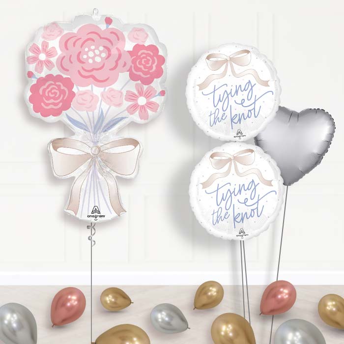 Floral Bouquet Tying the Knot Wedding Balloon Bouquet-Giant Balloon + 2 Themed Balloons + 1 Plain Balloon + Mini Balloons 