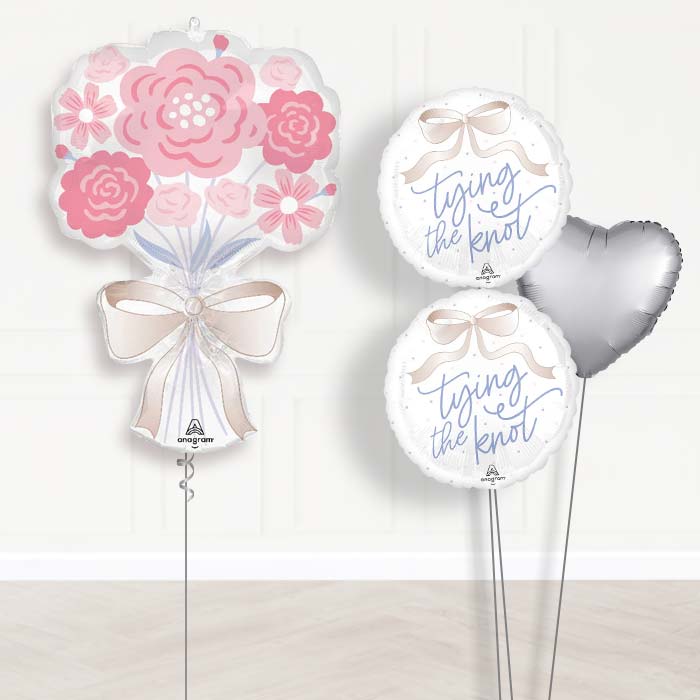 Floral Bouquet Tying the Knot Wedding Balloon Bouquet Delivery-Giant Balloon + 2 Themed Balloons + 1 Plain Balloon 
