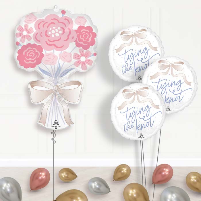 Floral Bouquet Tying the Knot Wedding Balloon Bouquet Delivery - 1 x Giant Balloon with Themed Bouquet and Latex | Party Save Smile