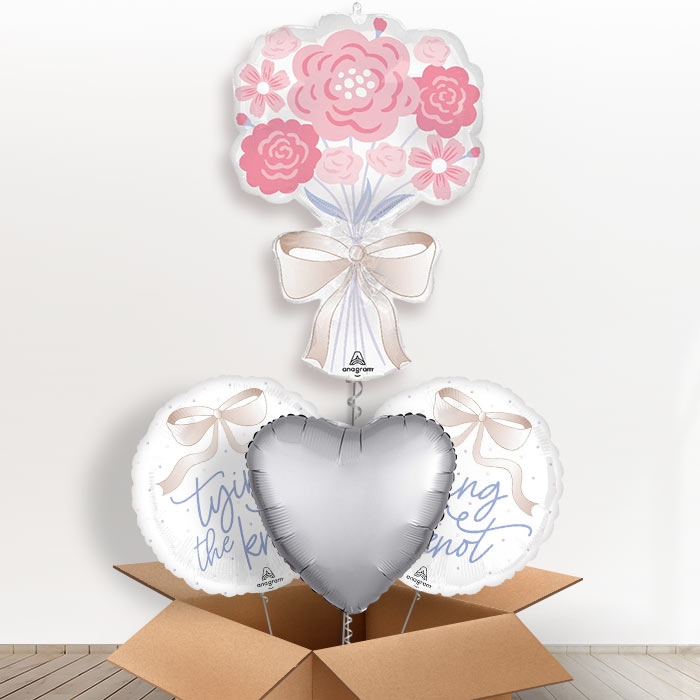 Floral Bouquet Tying the Knot Wedding Helium Balloon in a Box-1 x Giant Balloon and 2 Themed Balloons and 1 Plain Balloon 