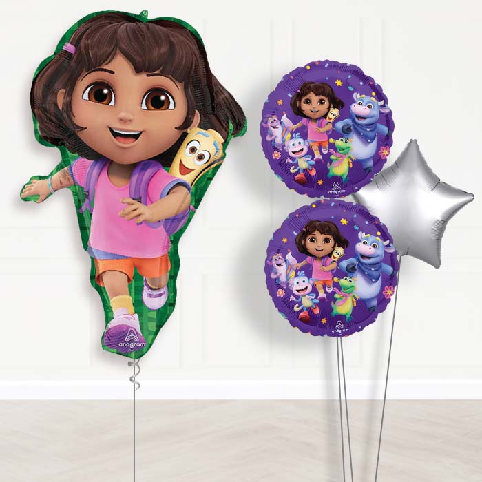 Dora the Explorer Balloon Bouquet Delivery-Giant Balloon + 2 Themed Balloons + 1 Plain Balloon 