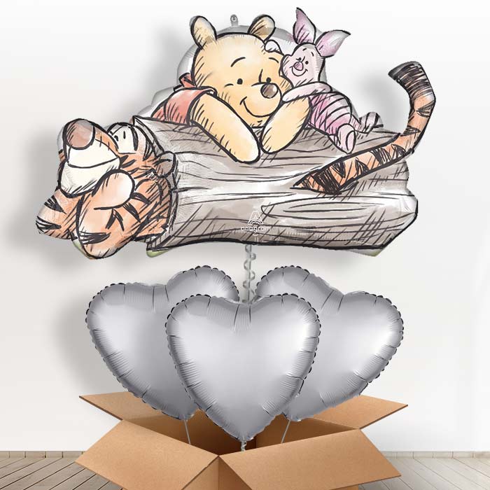 Winnie the Pooh, Piglet & Tigger Helium Balloon in a Box - with 3 Plain Balloons | Party Save Smile