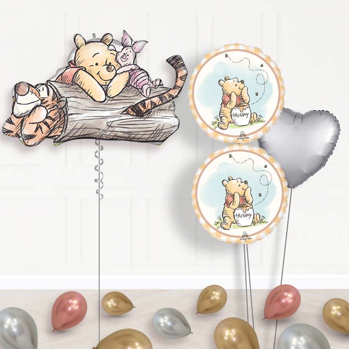 Winnie the Pooh, Piglet & Tigger Balloon Bouquet-Giant Balloon + 2 Themed Balloons + 1 Plain Balloon + Mini Balloons 